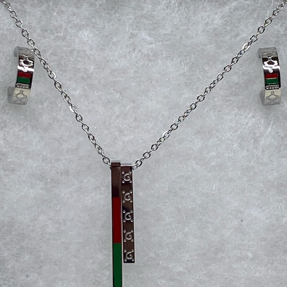 Elegant Italian Designer Silver Necklace and Earring Set